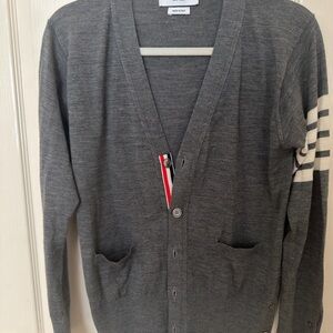 Thom Browne Gray Cardigan with Signature Stripe Trim